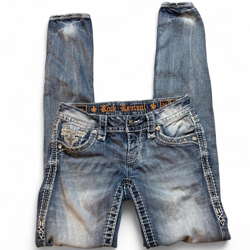 Rock Revival embellished Laney Skinny denim blue jeans size 24